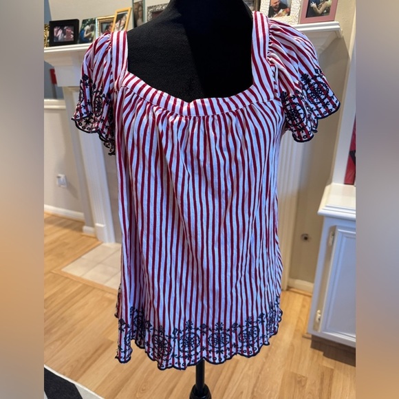 CHARTER CLUB Picnic Escape Red Barn Nautical Patriotic Summer Square Neck Top - Picture 6 of 8